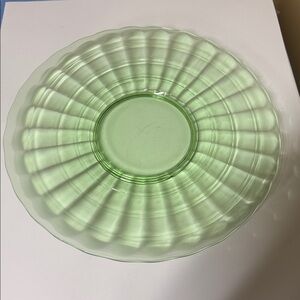 Anchor Hocking Green Uranium Glass Block Optic Platter - 12.75" diameter